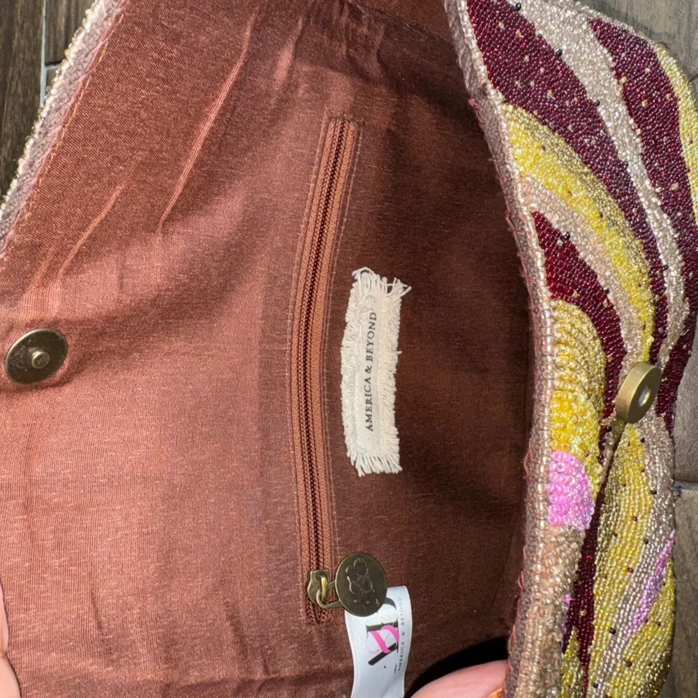 America & Beyond Plum Retro Beaded Shoulder Bag